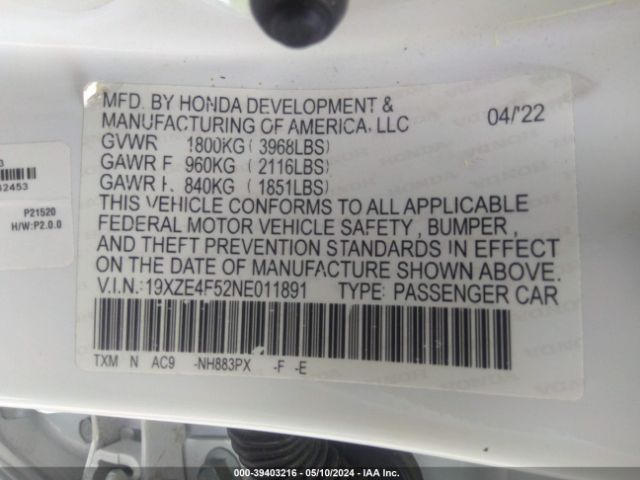 Photo 8 VIN: 19XZE4F52NE011891 - HONDA INSIGHT 