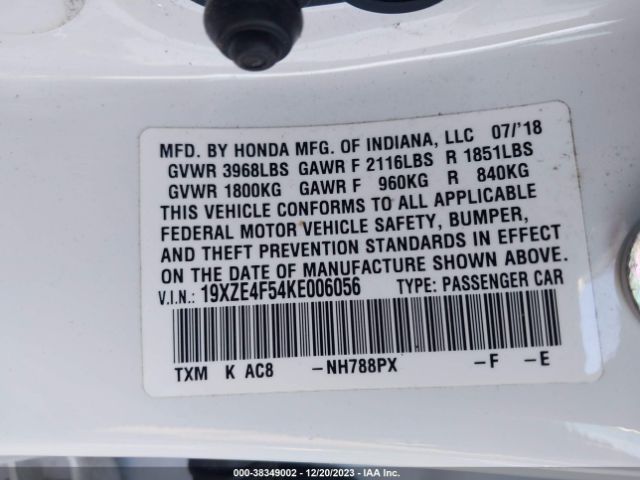 Photo 8 VIN: 19XZE4F54KE006056 - HONDA INSIGHT 