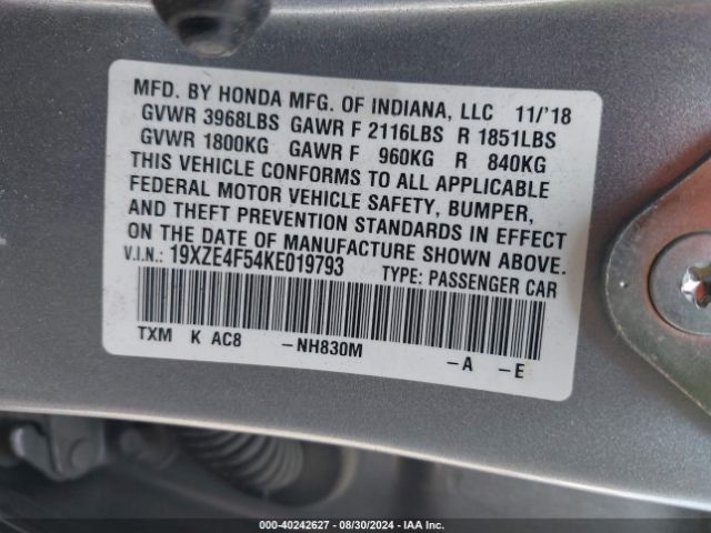 Photo 8 VIN: 19XZE4F54KE019793 - HONDA INSIGHT 