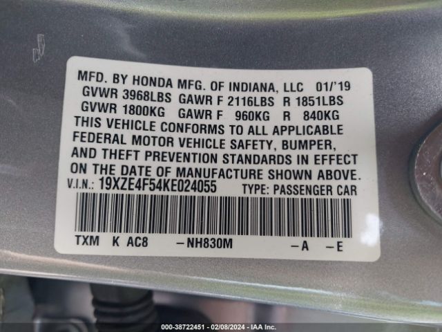 Photo 8 VIN: 19XZE4F54KE024055 - HONDA INSIGHT 