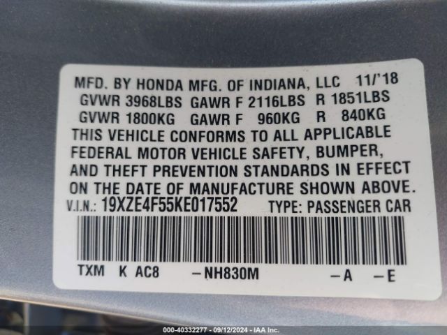 Photo 8 VIN: 19XZE4F55KE017552 - HONDA INSIGHT 