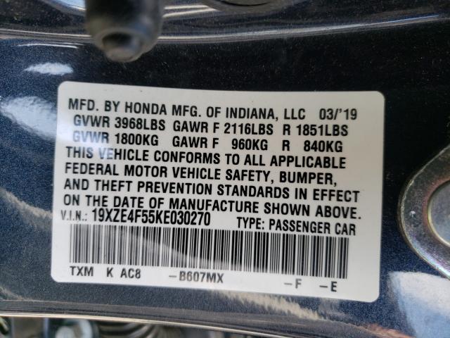 Photo 9 VIN: 19XZE4F55KE030270 - HONDA INSIGHT EX 