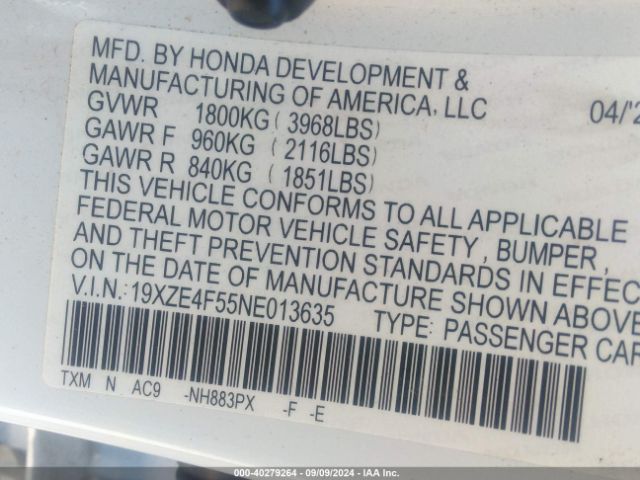 Photo 8 VIN: 19XZE4F55NE013635 - HONDA INSIGHT 