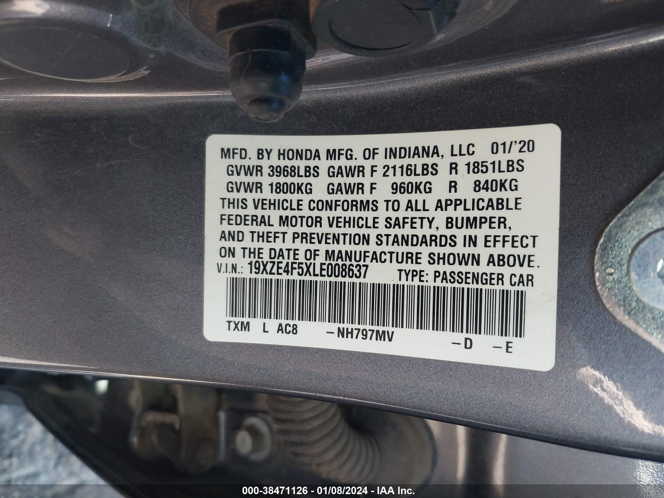 Photo 8 VIN: 19XZE4F5XLE008637 - HONDA INSIGHT 