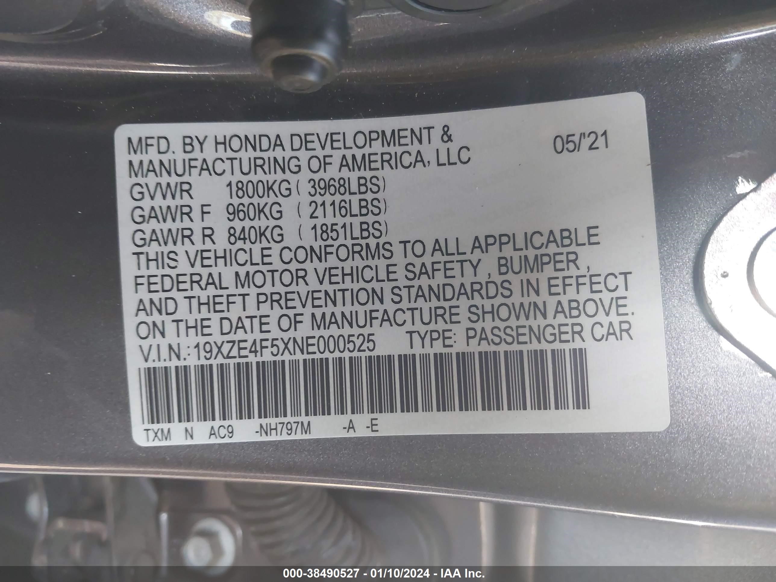 Photo 8 VIN: 19XZE4F5XNE000525 - HONDA INSIGHT 