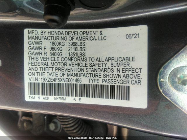 Photo 8 VIN: 19XZE4F5XNE001495 - HONDA INSIGHT 