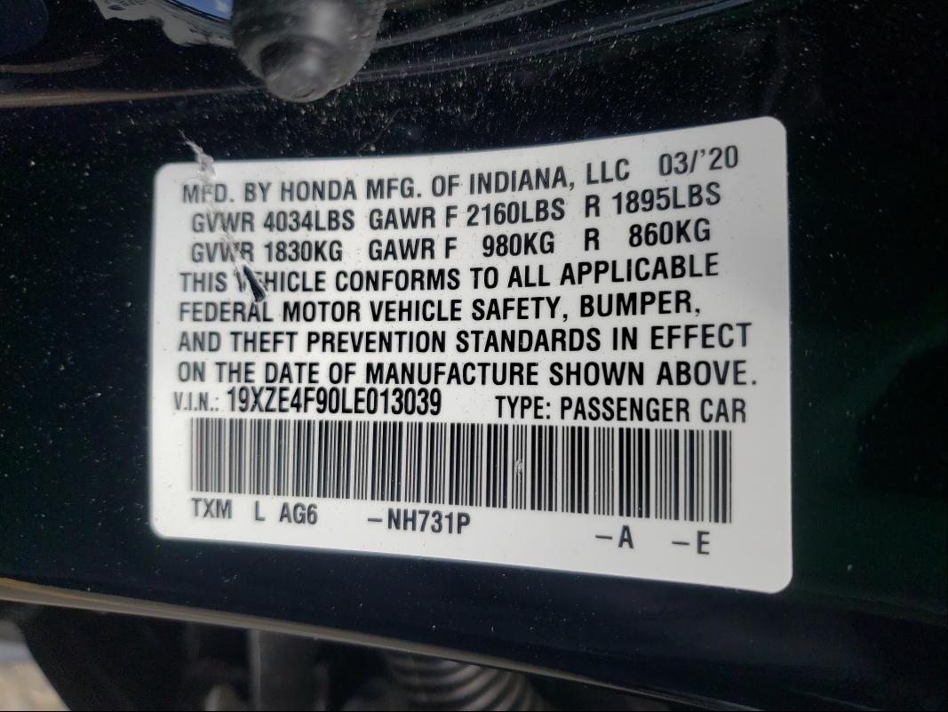 Photo 9 VIN: 19XZE4F90LE013039 - HONDA INSIGHT TO 