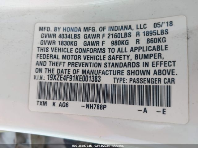 Photo 8 VIN: 19XZE4F91KE001383 - HONDA INSIGHT 