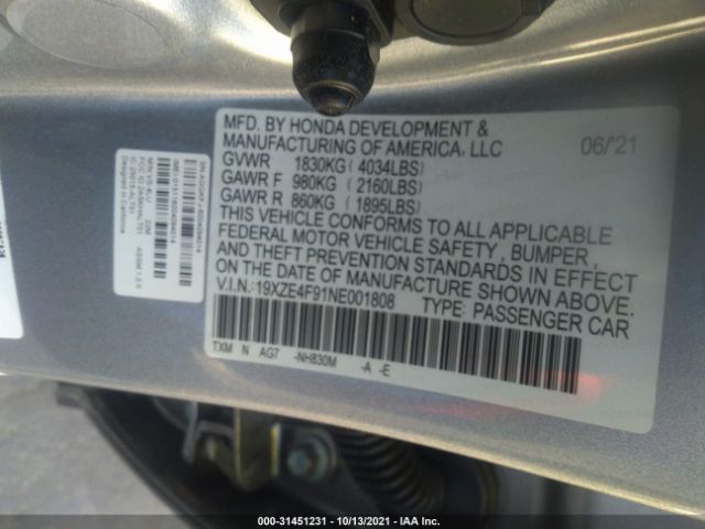 Photo 8 VIN: 19XZE4F91NE001808 - HONDA INSIGHT 