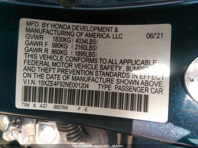 Photo 8 VIN: 19XZE4F92NE001204 - HONDA INSIGHT 