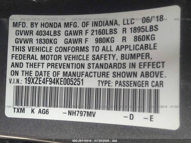 Photo 8 VIN: 19XZE4F94KE005251 - HONDA INSIGHT 