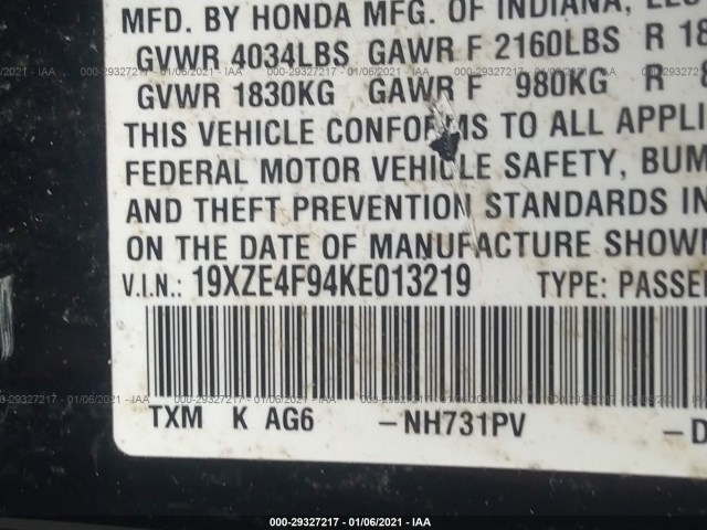 Photo 8 VIN: 19XZE4F94KE013219 - HONDA INSIGHT 