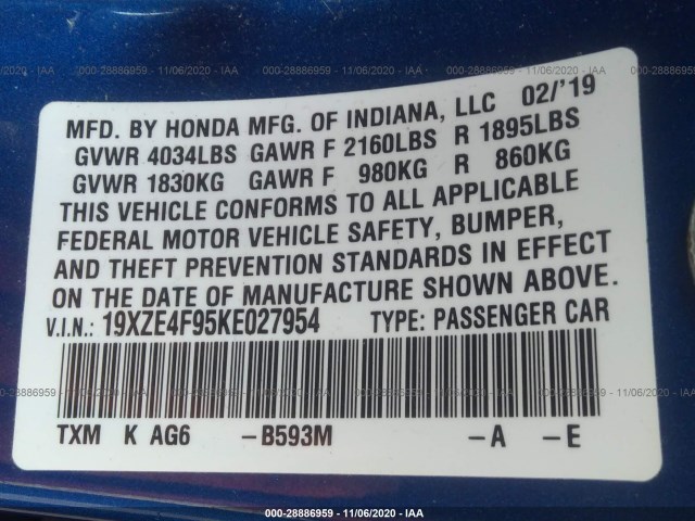 Photo 8 VIN: 19XZE4F95KE027954 - HONDA INSIGHT 