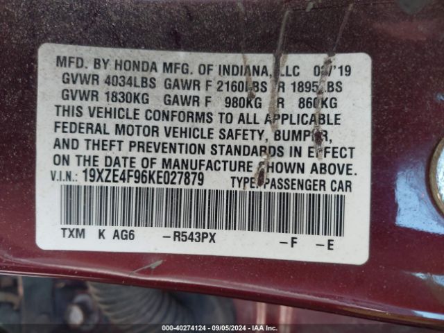 Photo 8 VIN: 19XZE4F96KE027879 - HONDA INSIGHT 