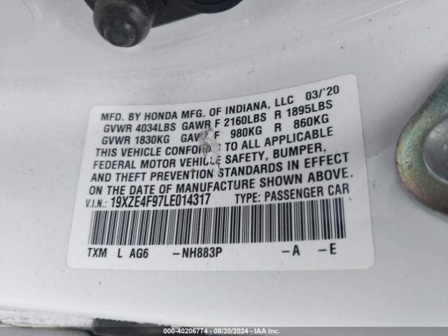 Photo 8 VIN: 19XZE4F97LE014317 - HONDA INSIGHT 