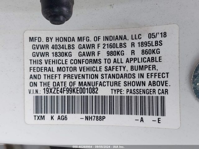 Photo 8 VIN: 19XZE4F99KE001082 - HONDA INSIGHT 