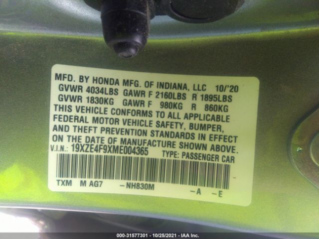 Photo 8 VIN: 19XZE4F9XME004365 - HONDA INSIGHT 