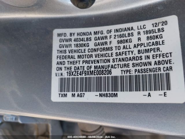 Photo 8 VIN: 19XZE4F9XME008206 - HONDA INSIGHT 