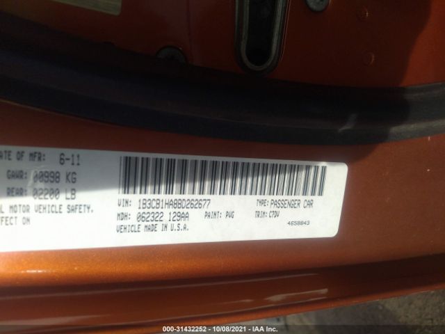 Photo 8 VIN: 1B3CB1HA8BD262677 - DODGE CALIBER 