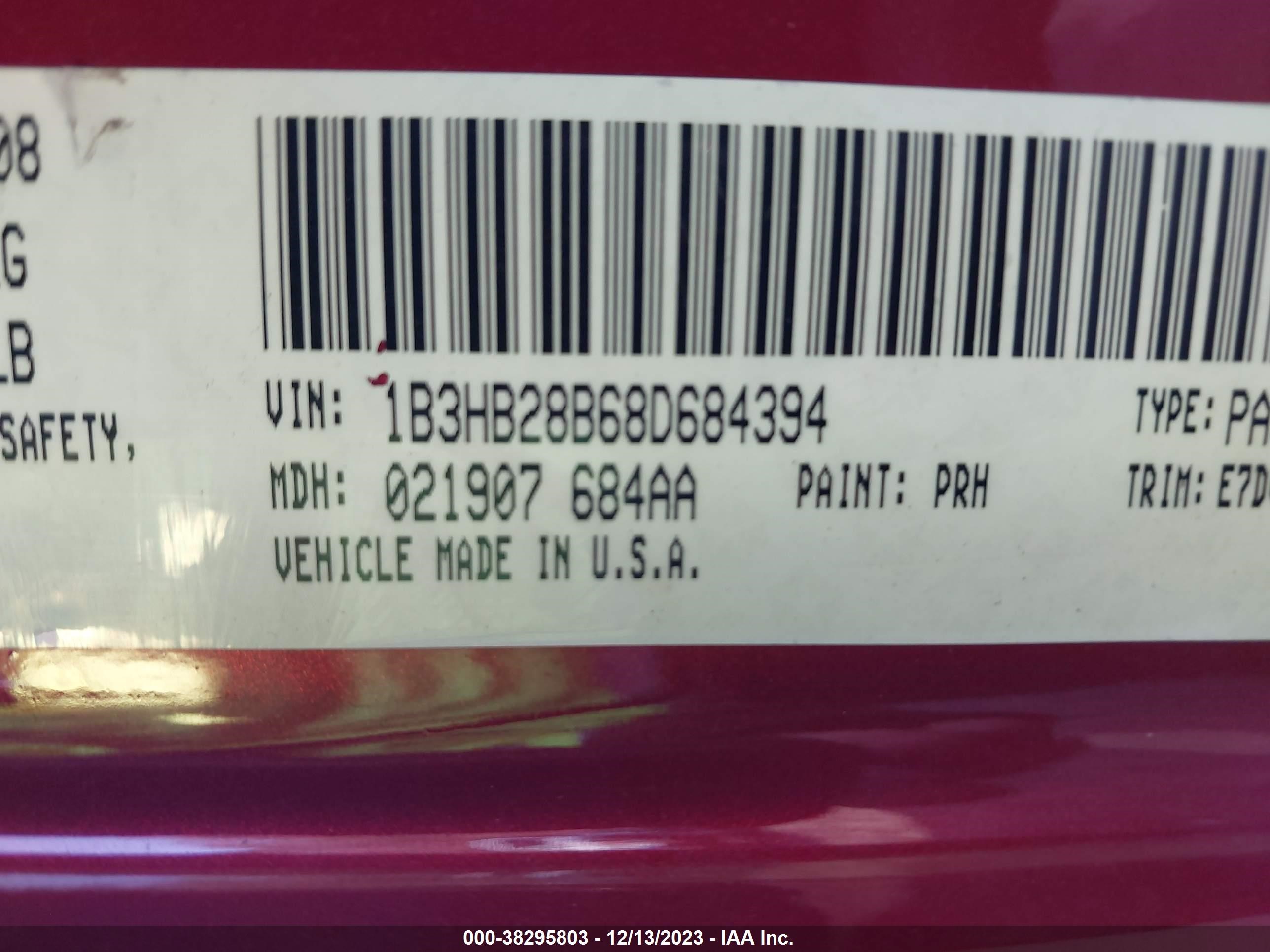 Photo 8 VIN: 1B3HB28B68D684394 - DODGE CALIBER 