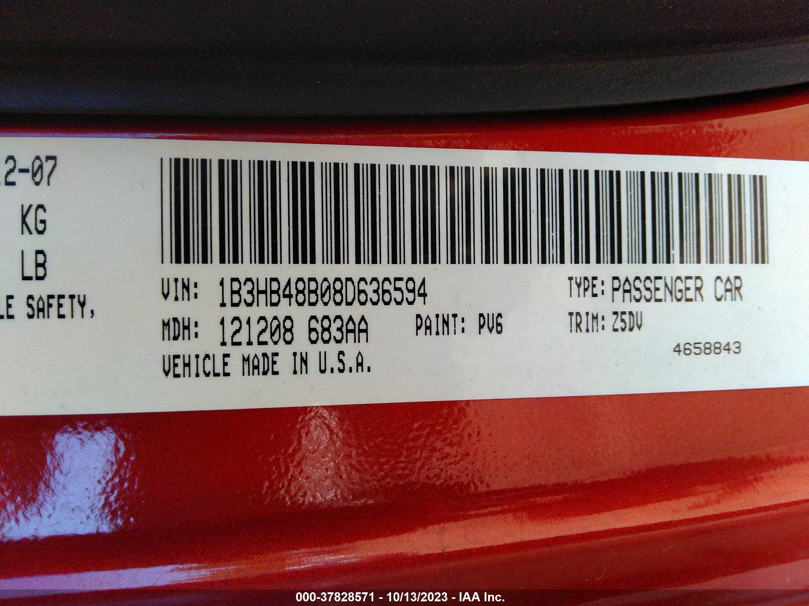 Photo 8 VIN: 1B3HB48B08D636594 - DODGE CALIBER 