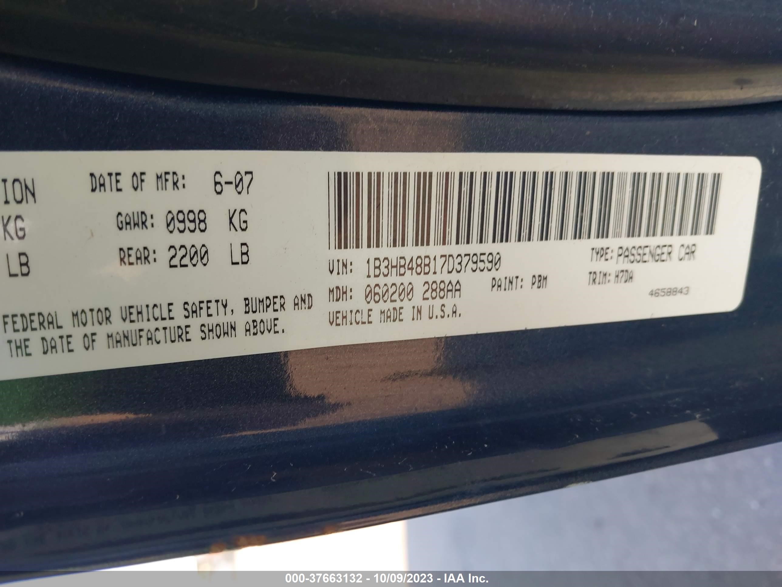 Photo 8 VIN: 1B3HB48B17D379590 - DODGE CALIBER 