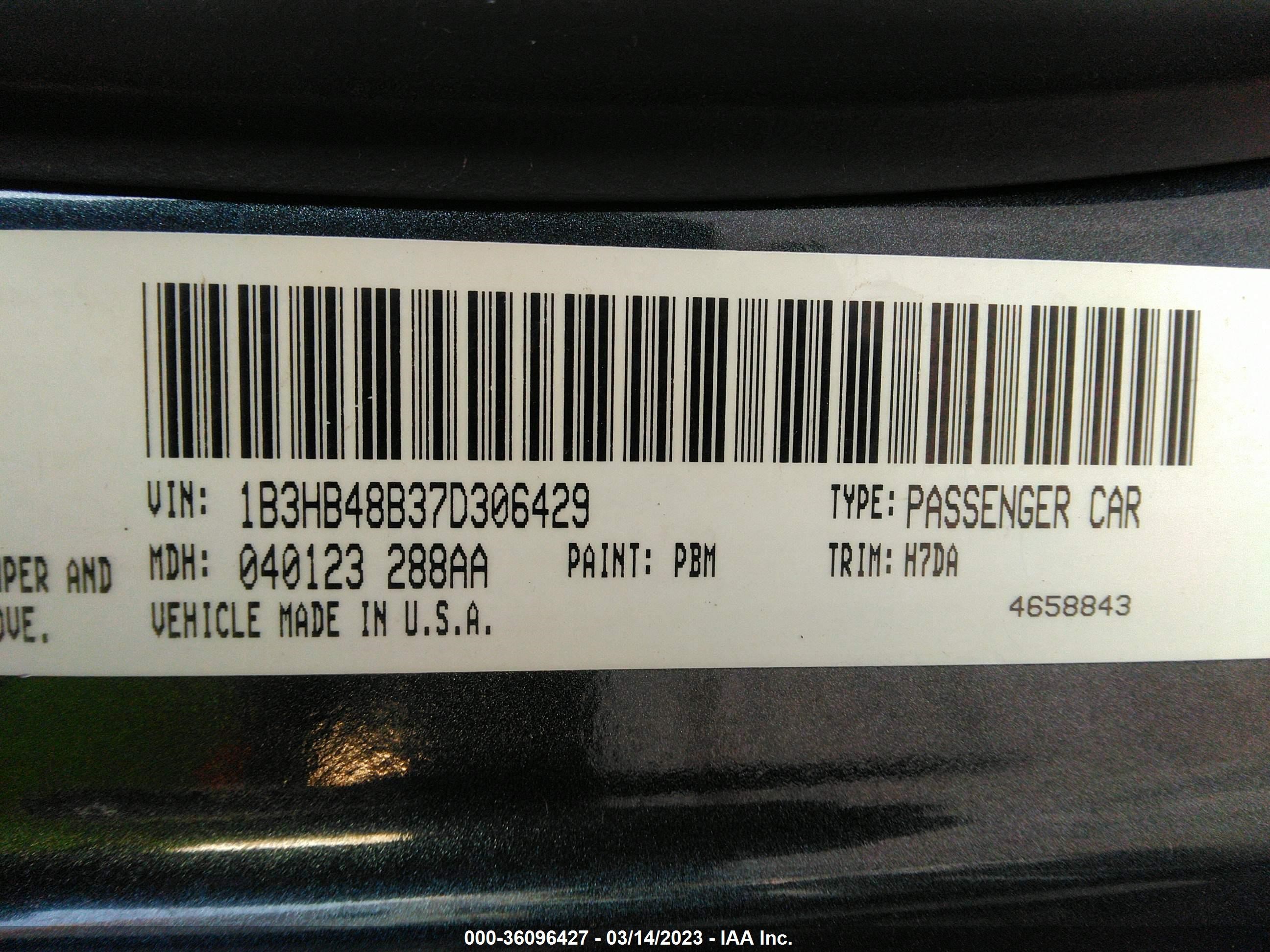 Photo 8 VIN: 1B3HB48B37D306429 - DODGE CALIBER 