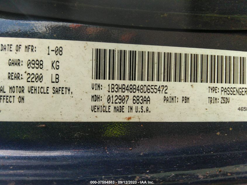 Photo 8 VIN: 1B3HB48B48D655472 - DODGE CALIBER 