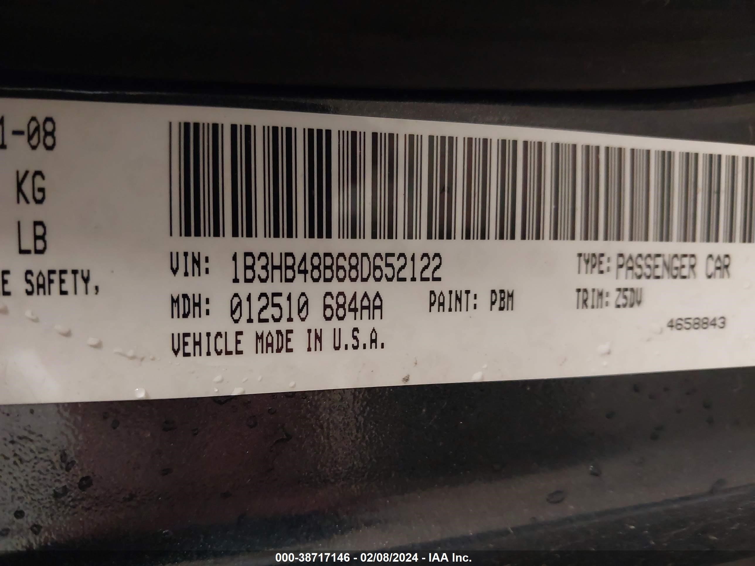 Photo 8 VIN: 1B3HB48B68D652122 - DODGE CALIBER 