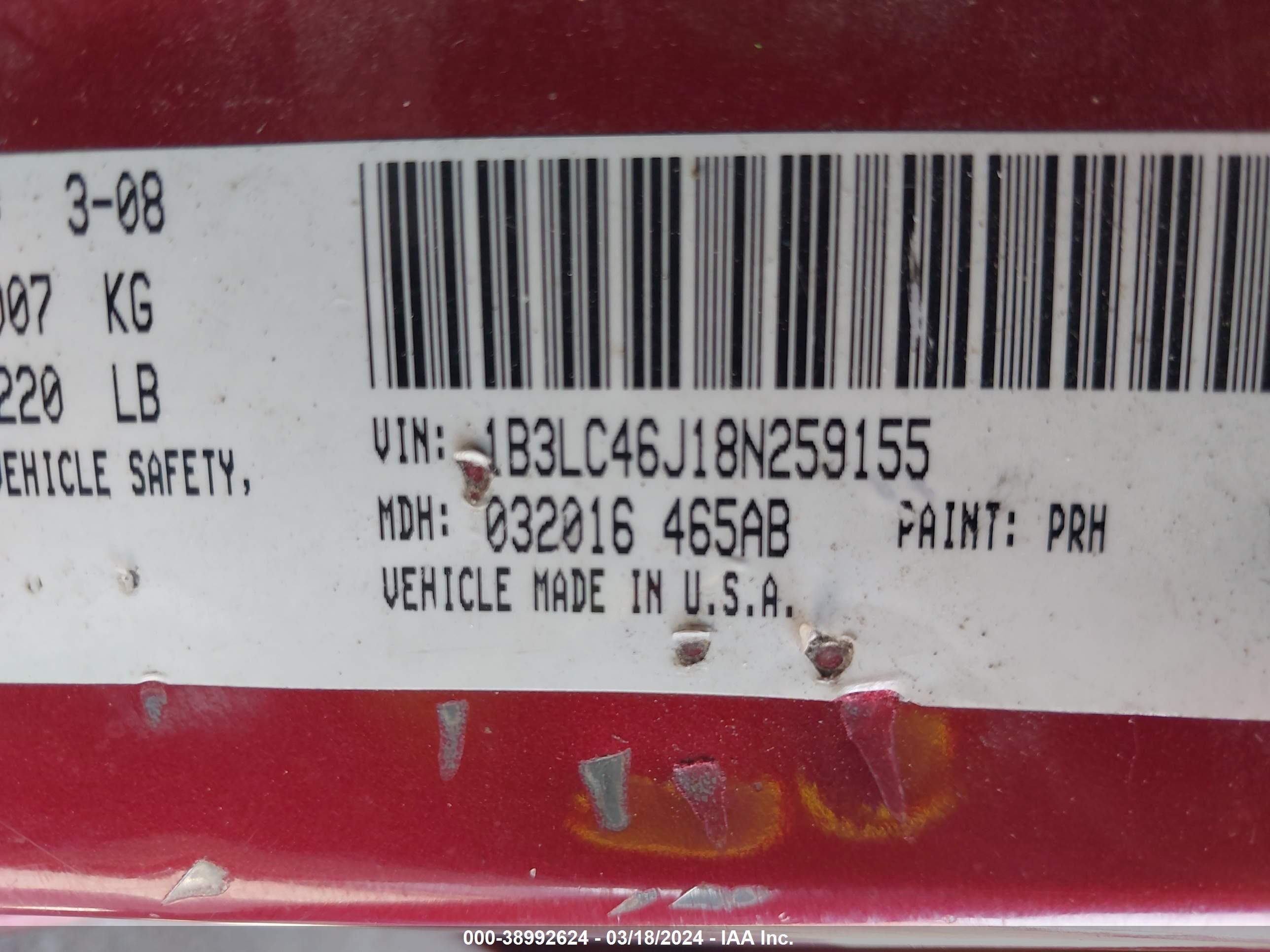 Photo 8 VIN: 1B3LC46J18N259155 - DODGE AVENGER 