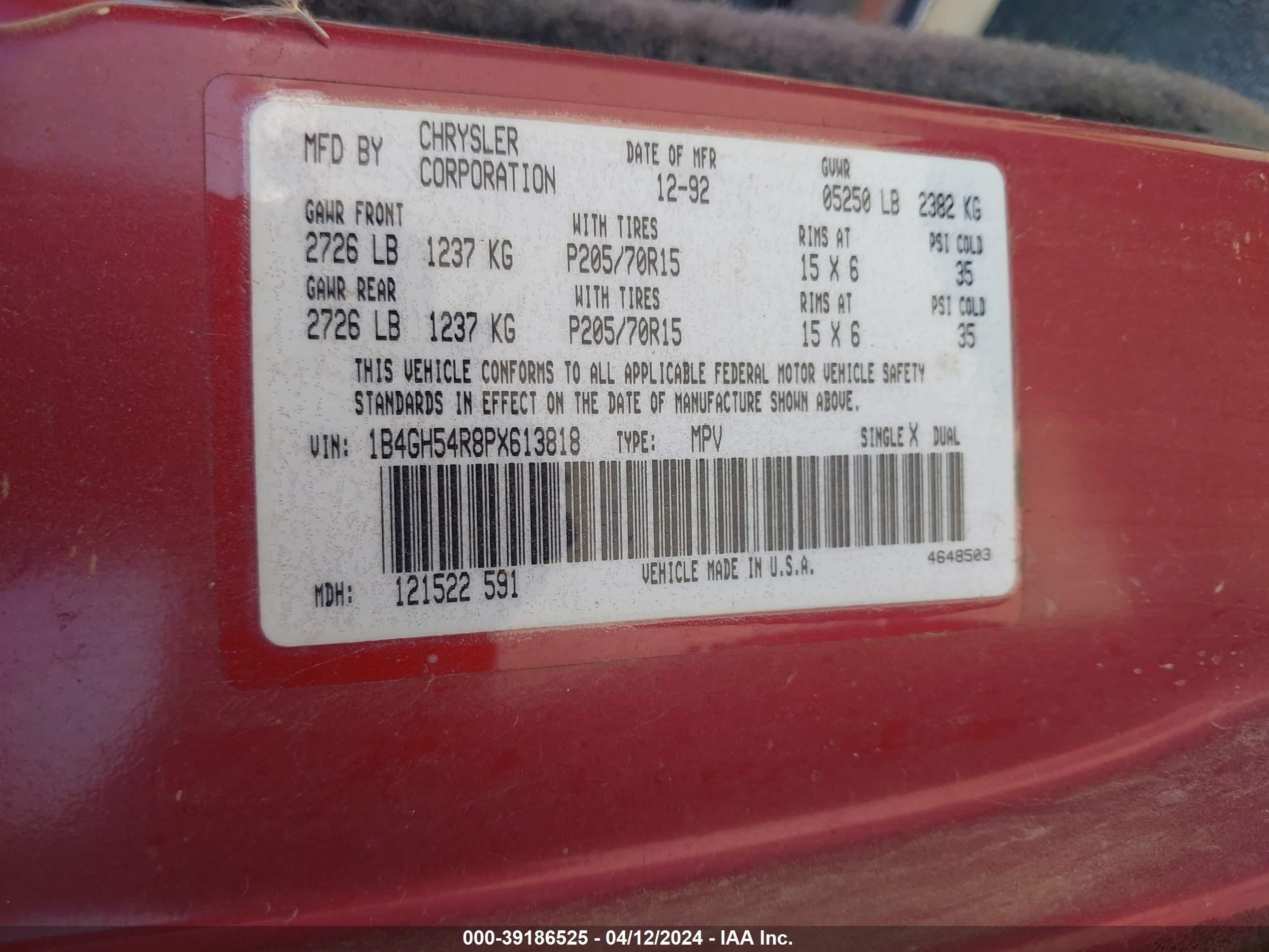 Photo 8 VIN: 1B4GH54R8PX613818 - DODGE CARAVAN 