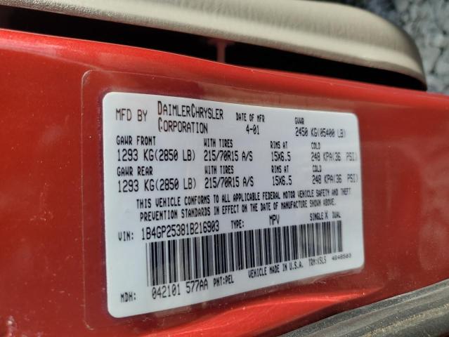 Photo 12 VIN: 1B4GP25381B216903 - DODGE CARAVAN SE 