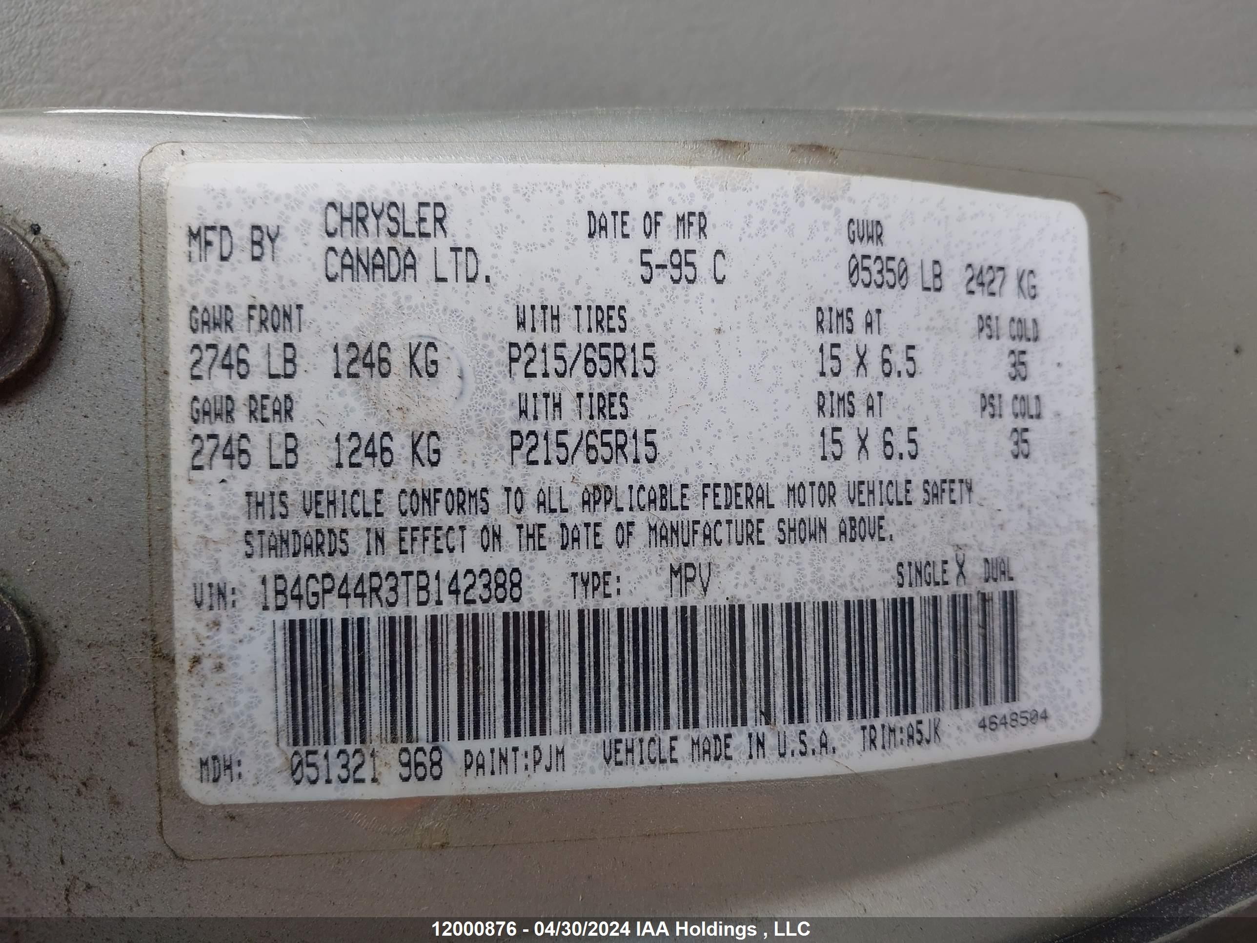 Photo 8 VIN: 1B4GP44R3TB142388 - DODGE CARAVAN 