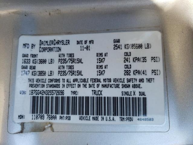 Photo 9 VIN: 1B7GG42N32S572696 - DODGE DAKOTA SLT 