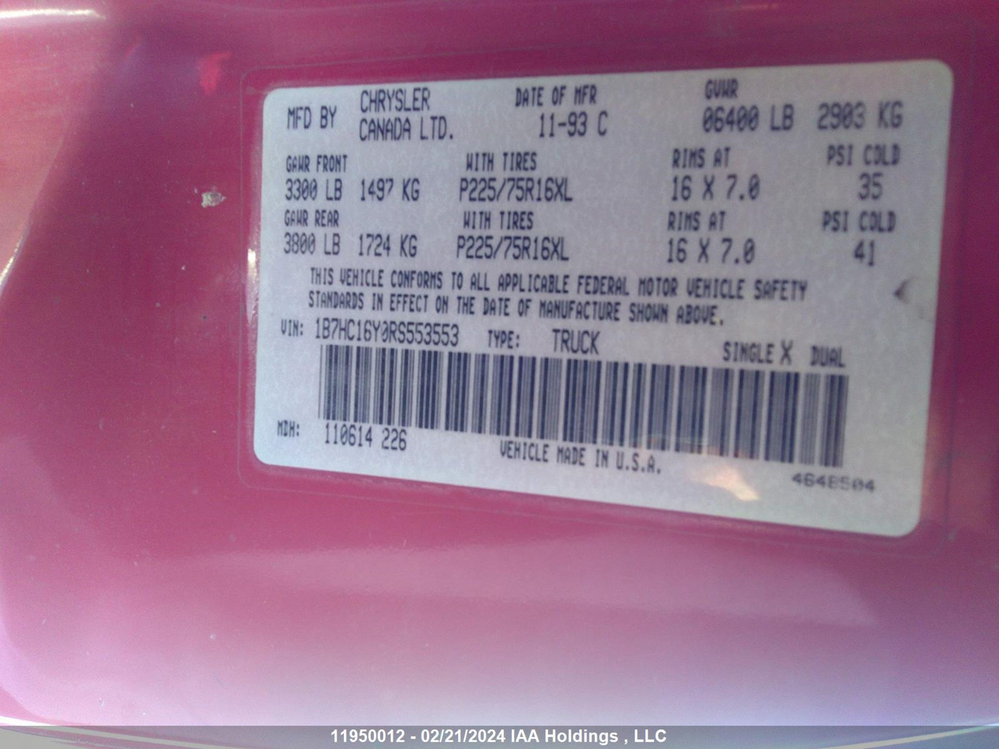 Photo 8 VIN: 1B7HC16Y0RS553553 - DODGE RAM 