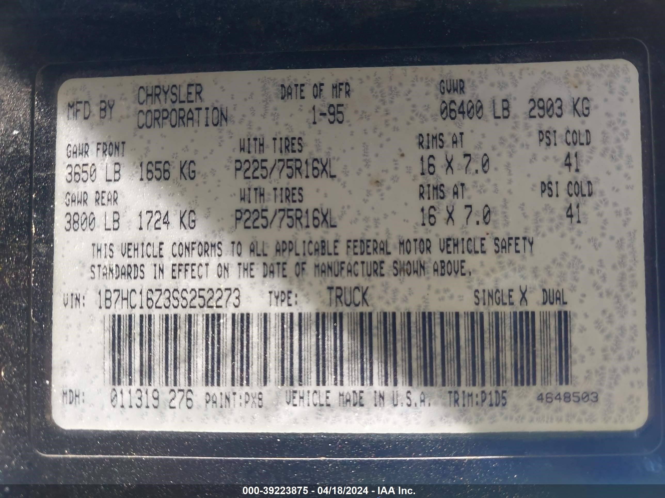 Photo 8 VIN: 1B7HC16Z3SS252273 - DODGE RAM 