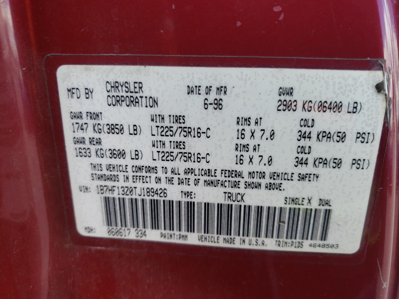 Photo 11 VIN: 1B7HF13Z0TJ189426 - DODGE RAM 