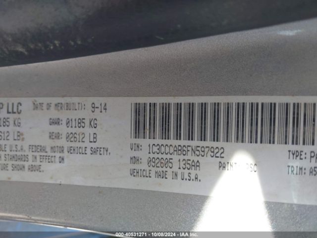 Photo 8 VIN: 1C3CCCAB6FN597922 - CHRYSLER 200 