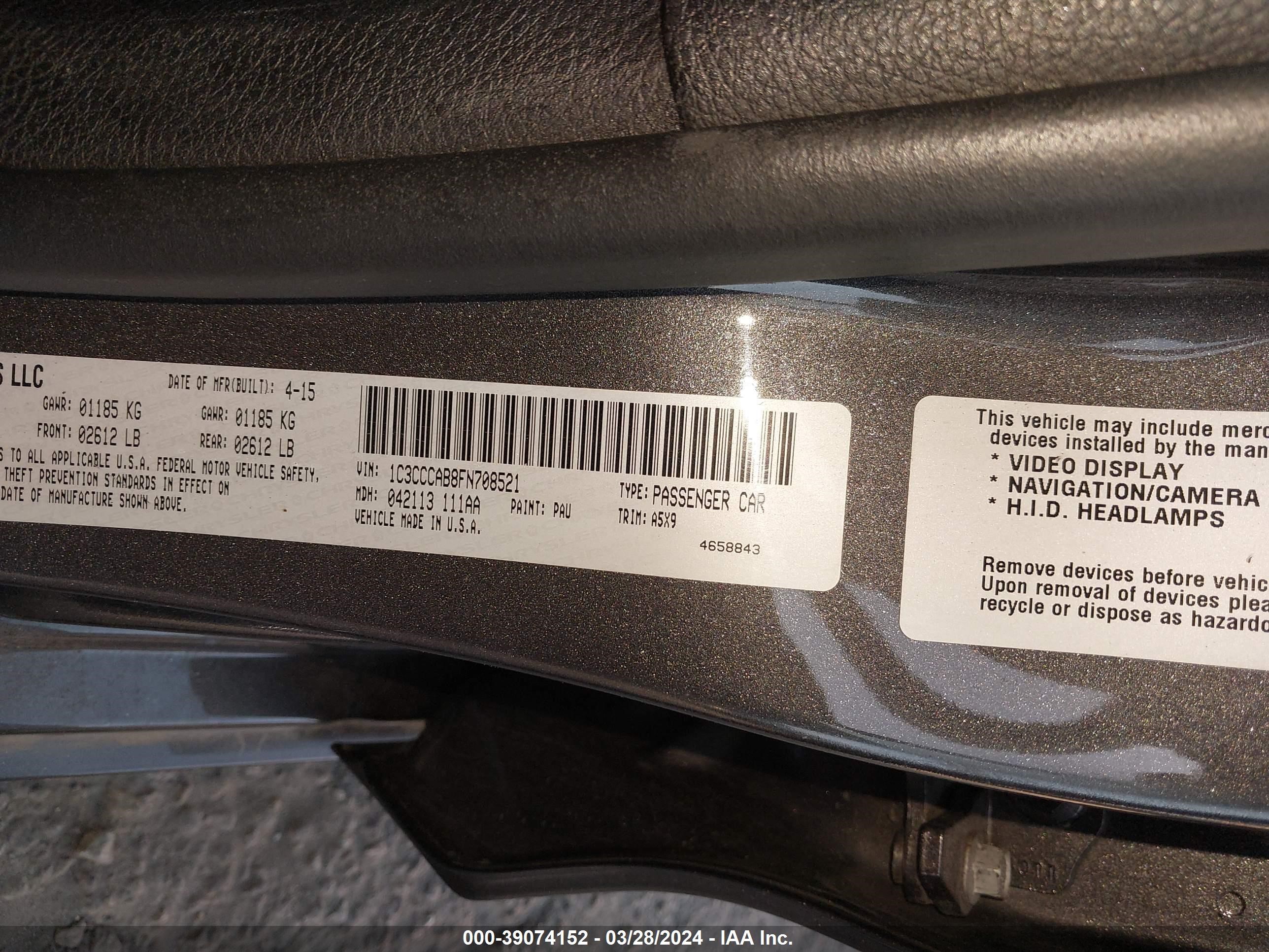 Photo 8 VIN: 1C3CCCAB8FN708521 - CHRYSLER 200 