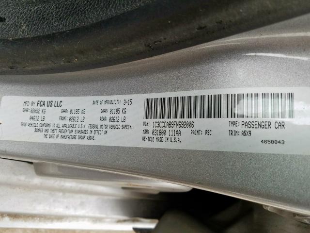 Photo 9 VIN: 1C3CCCAB9FN692006 - CHRYSLER 200 LIMITE 