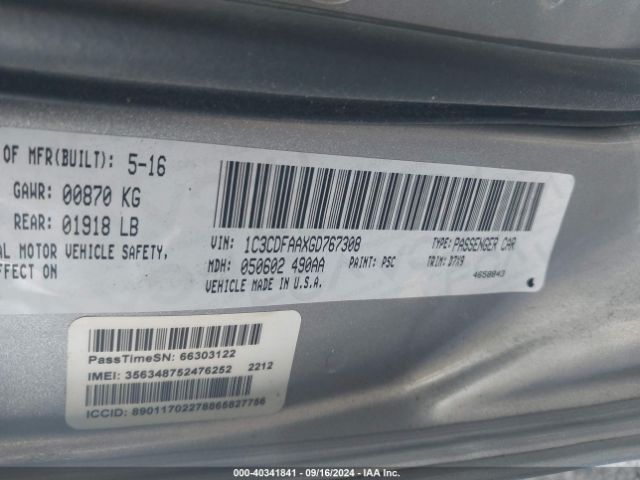 Photo 8 VIN: 1C3CDFAAXGD767308 - DODGE DART 