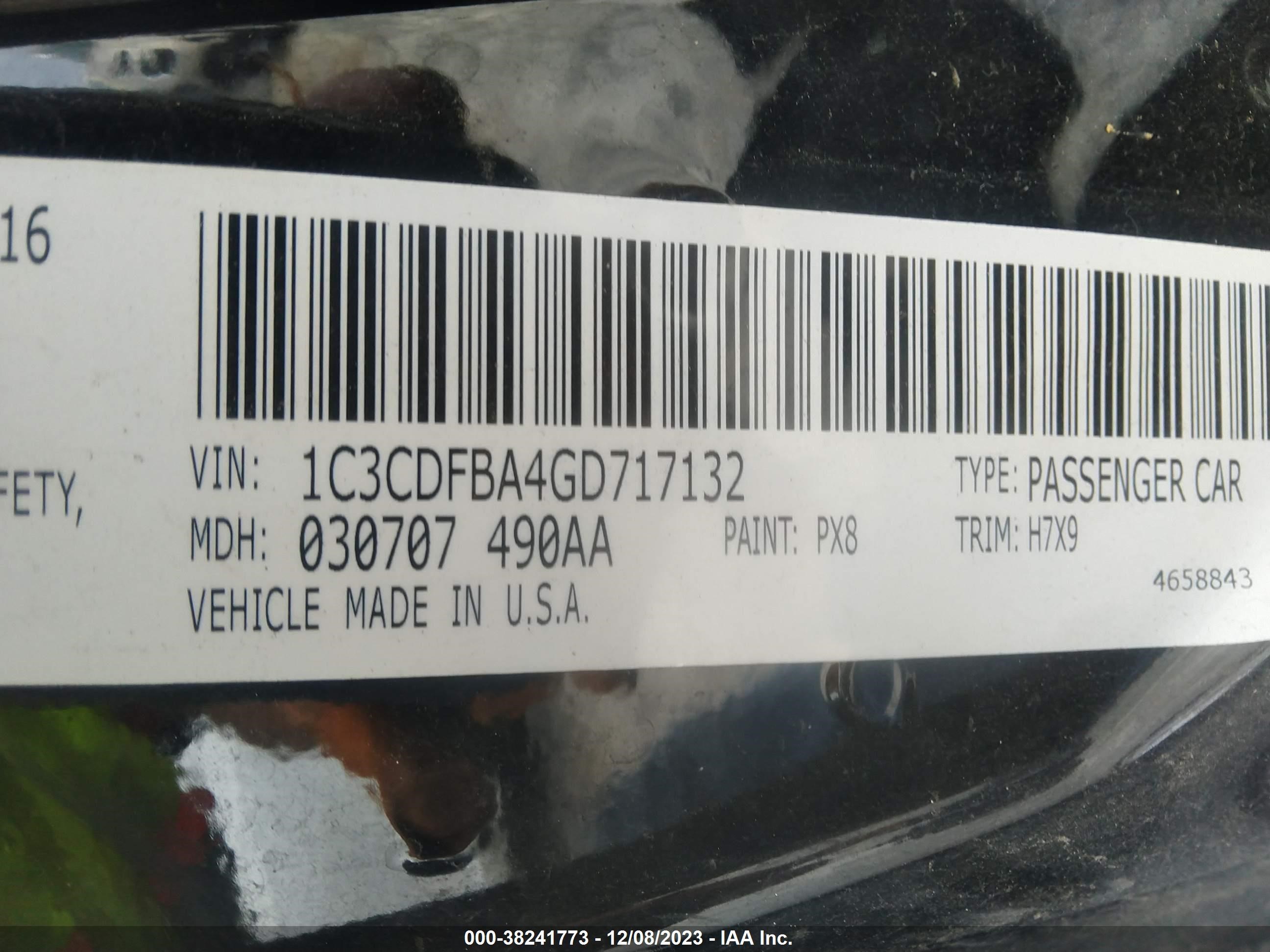 Photo 8 VIN: 1C3CDFBA4GD717132 - DODGE DART 