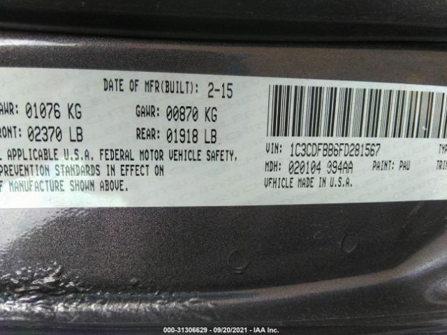 Photo 8 VIN: 1C3CDFBB6FD281567 - DODGE DART 