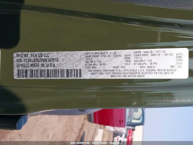 Photo 8 VIN: 1C4HJXDG5NW167510 - JEEP WRANGLER UNLIMITED 