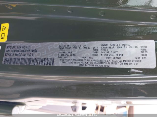 Photo 8 VIN: 1C4HJXDNXMW514004 - JEEP WRANGLER 