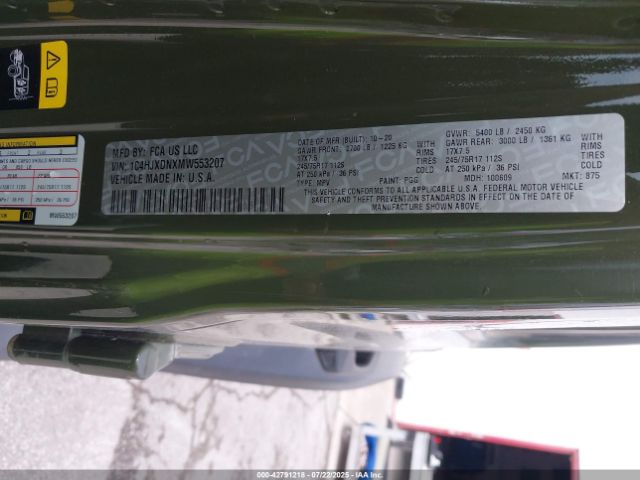 Photo 8 VIN: 1C4HJXDNXMW553207 - JEEP WRANGLER 