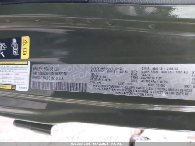 Photo 8 VIN: 1C4HJXEG0MW582070 - JEEP WRANGLER UNLIMITED 