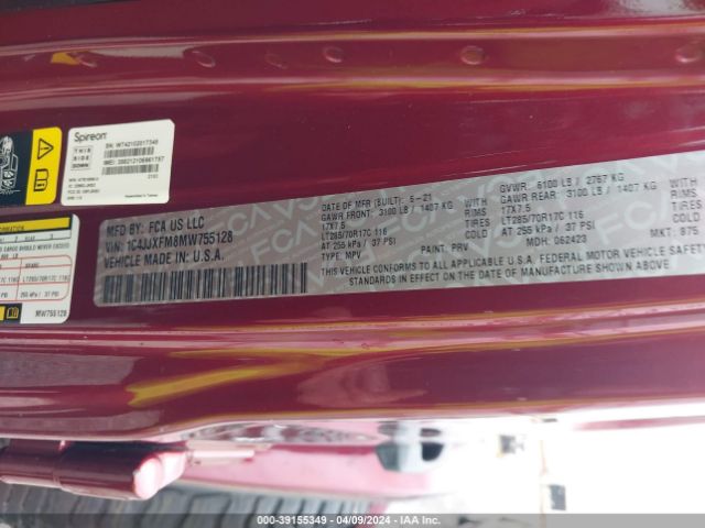 Photo 8 VIN: 1C4JJXFM8MW755128 - JEEP WRANGLER UNLIMITED 