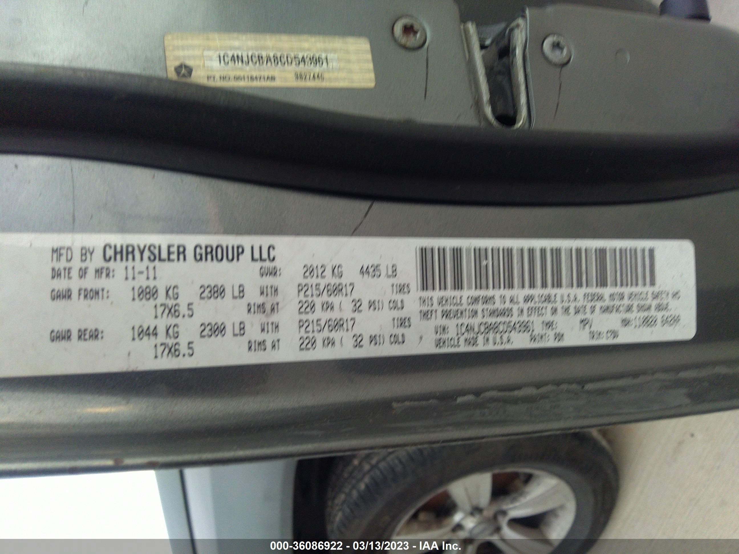 Photo 8 VIN: 1C4NJCBA8CD543961 - JEEP COMPASS 