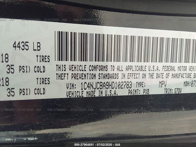 Photo 8 VIN: 1C4NJCBA9HD102783 - JEEP COMPASS 